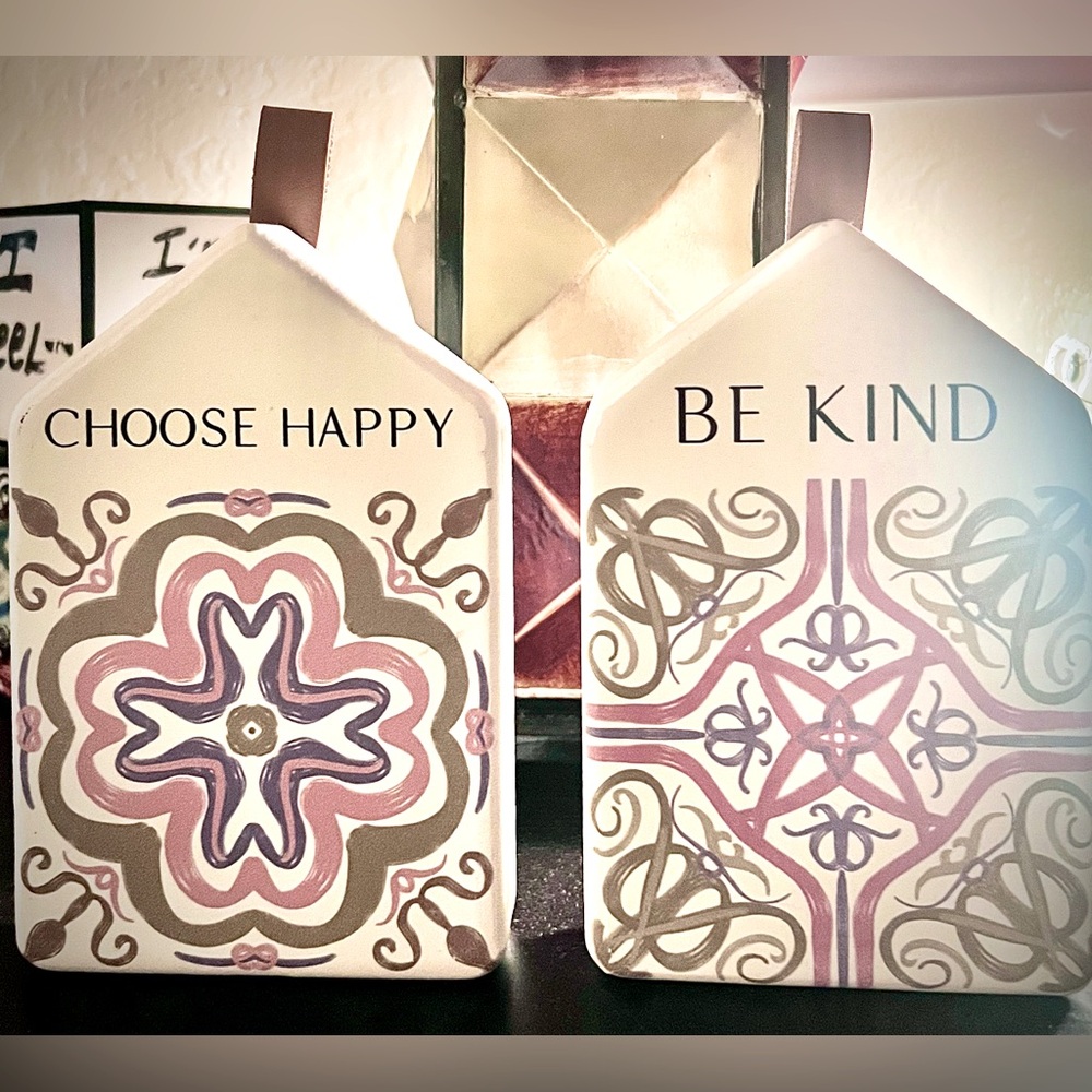 Real Living Decorative Ceramic Plaques/1 set of 2 w/Leather Hangers attachedNWOT